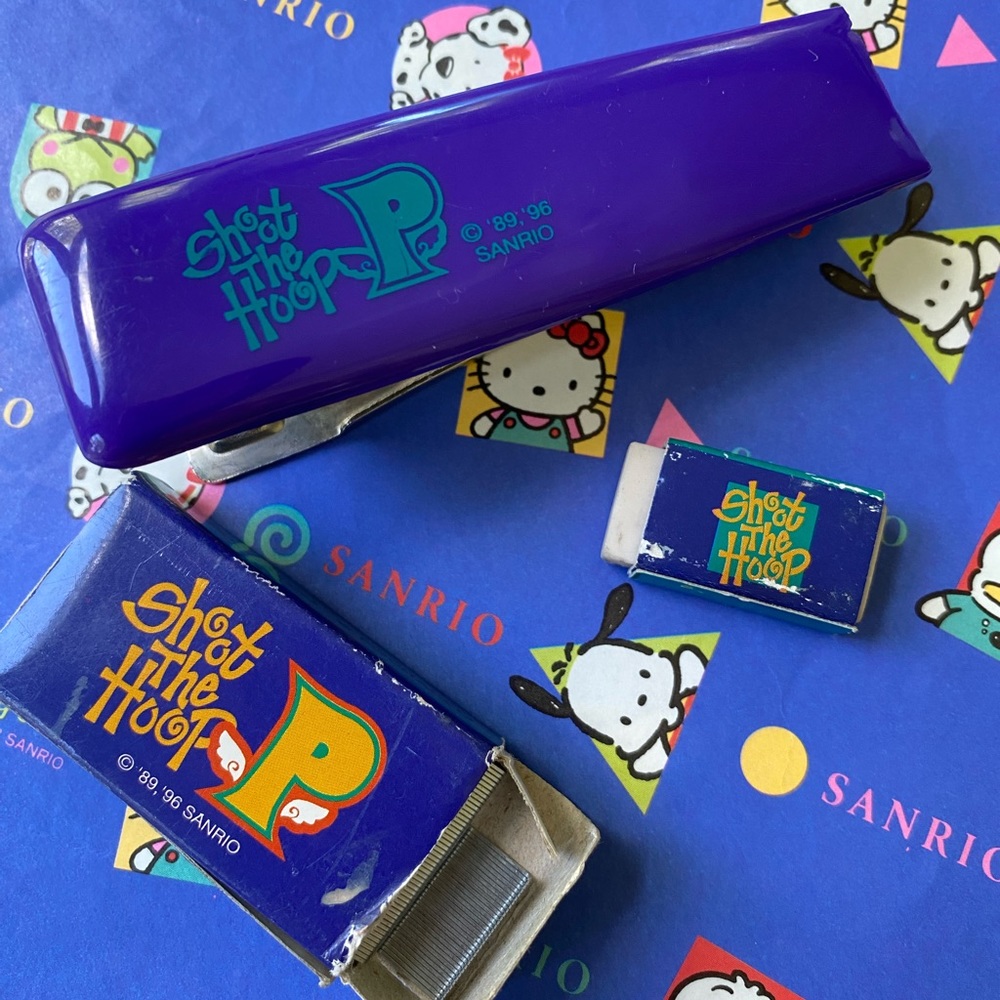Vintage Sanrio Pochocco stapler with refill Staples & eraser
